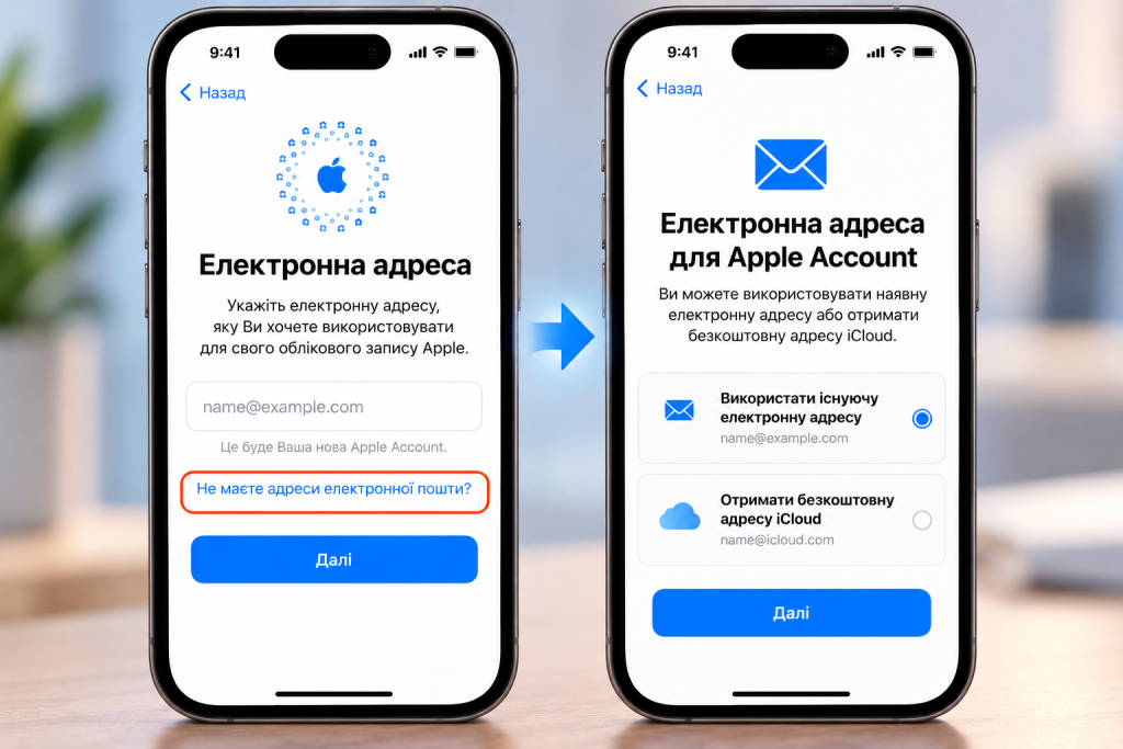 Вибір електронної адреси під час створення Apple Account