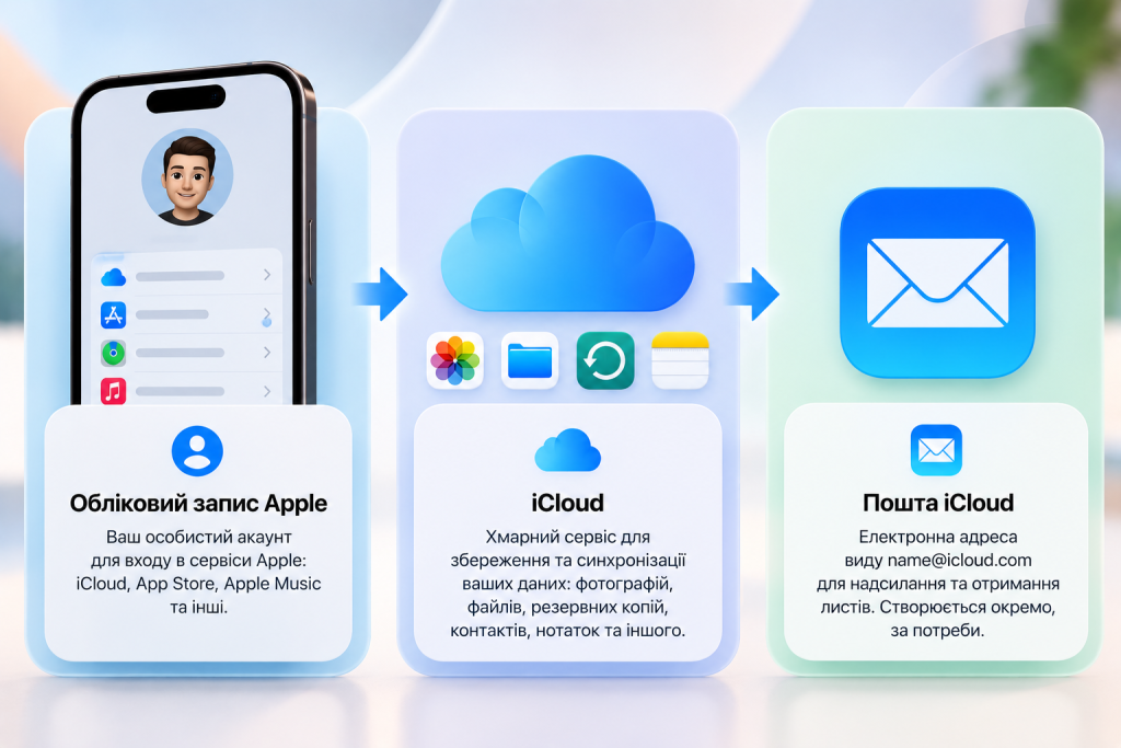 Різниця між Apple Account, iCloud і Поштою iCloud