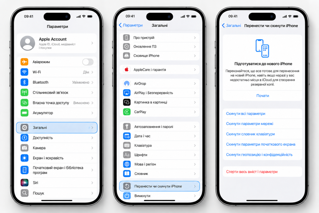 Як відкрити меню «Перенести чи скинути iPhone»